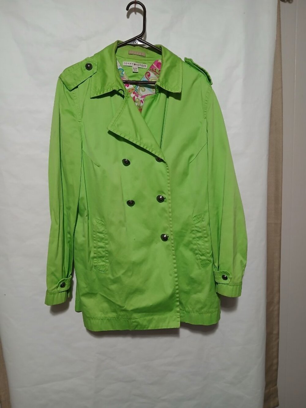 Vintage Y2K Tommy Hilfiger Trench Coat Women's XL Lime Green Double Breasted